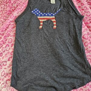 PINK Victoria's Secret Gray and Red Patriotic Dog Tank Top